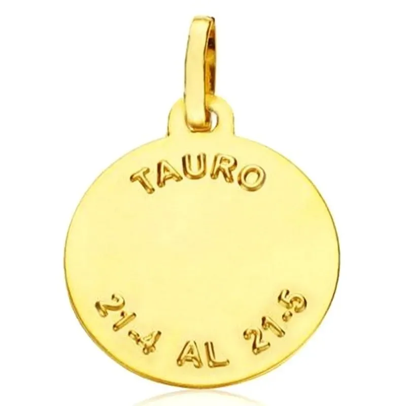 Medalla oro 18k horóscopo Tauro 20mm. signo zodiaco cerco tallado