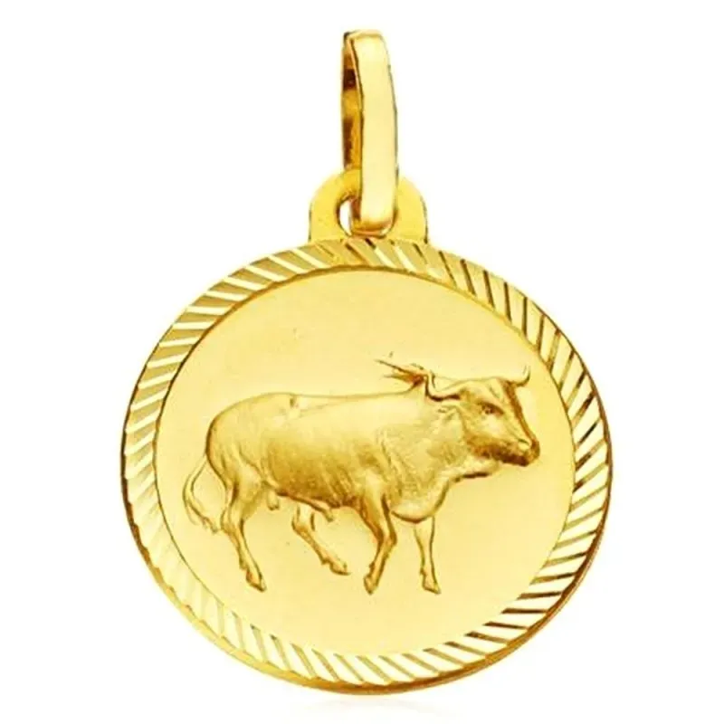 Medalla oro 18k horóscopo Tauro 20mm. signo zodiaco cerco tallado