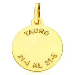 Medalla oro 18k horóscopo Tauro 20mm. signo zodiaco cerco tallado
