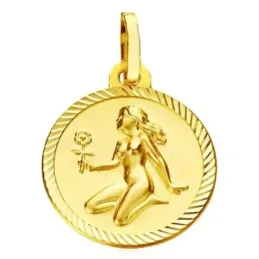 Medalla oro 18k horóscopo Virgo 20mm. signo zodiaco cerco tallado