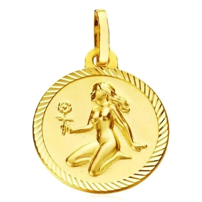 Medalla oro 18k horóscopo Virgo 20mm. signo zodiaco cerco tallado