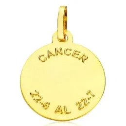 Medalla oro 18k horóscopo Cáncer 20mm. signo zodiaco cerco tallado