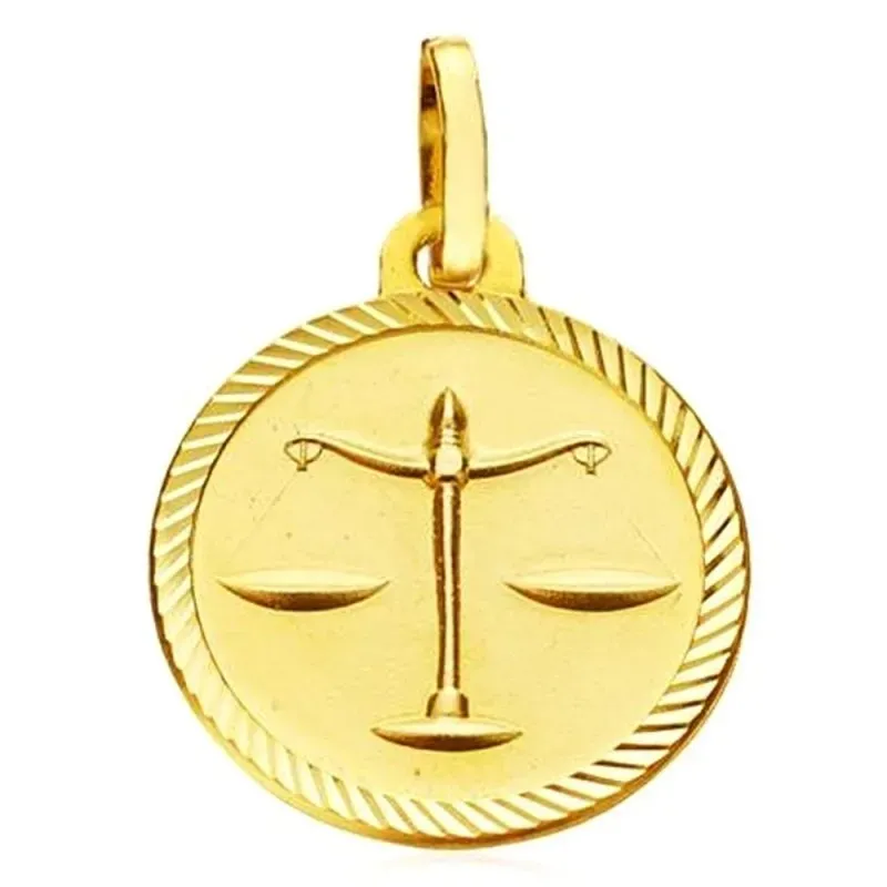 Medalla oro 18k horóscopo Libra 20mm. signo zodiaco cerco tallado