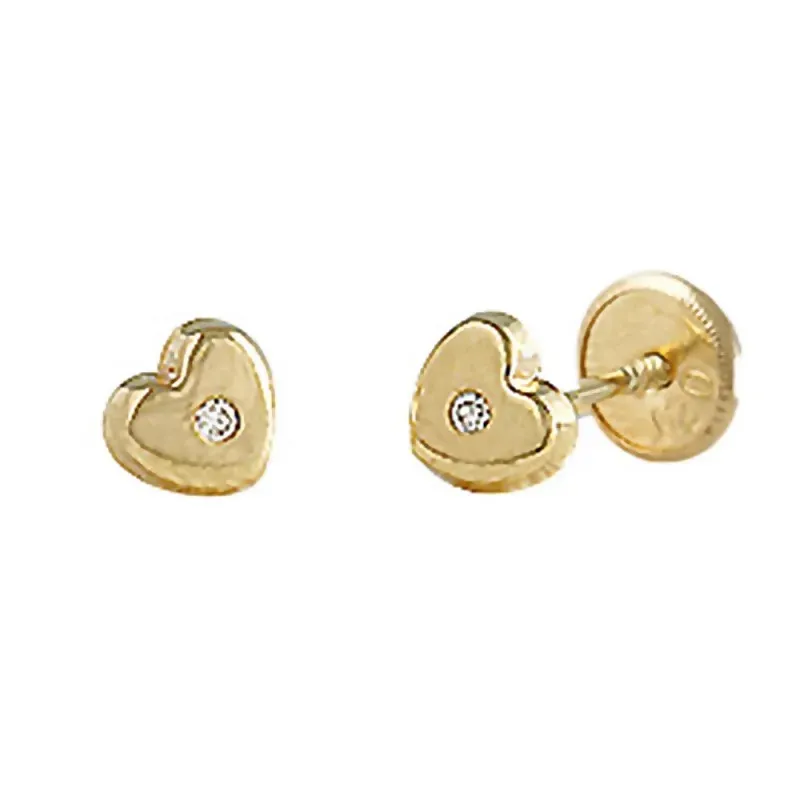 Pendientes oro 18k bebé 3.5mm. corazón centro diamantes brillantes co