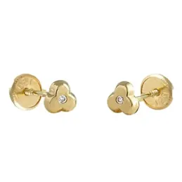 Pendientes oro 18k bebé 4mm. trébol centro diamantes brillantes colec