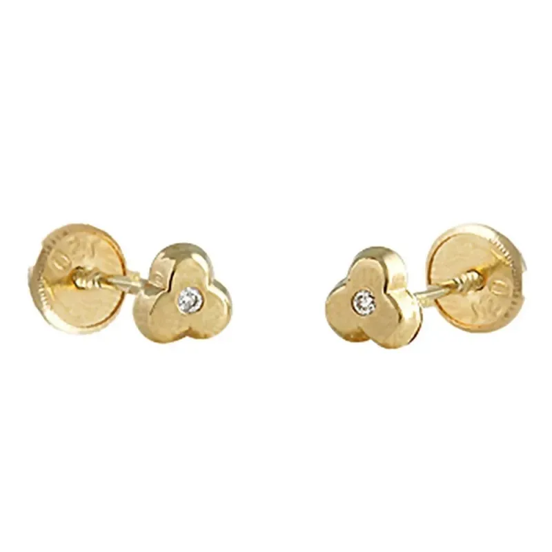 Pendientes oro 18k bebé 4mm. trébol centro diamantes brillantes colec