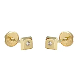 Pendientes oro 18k bebé 4mm. cuadrado centro diamantes brillantes col