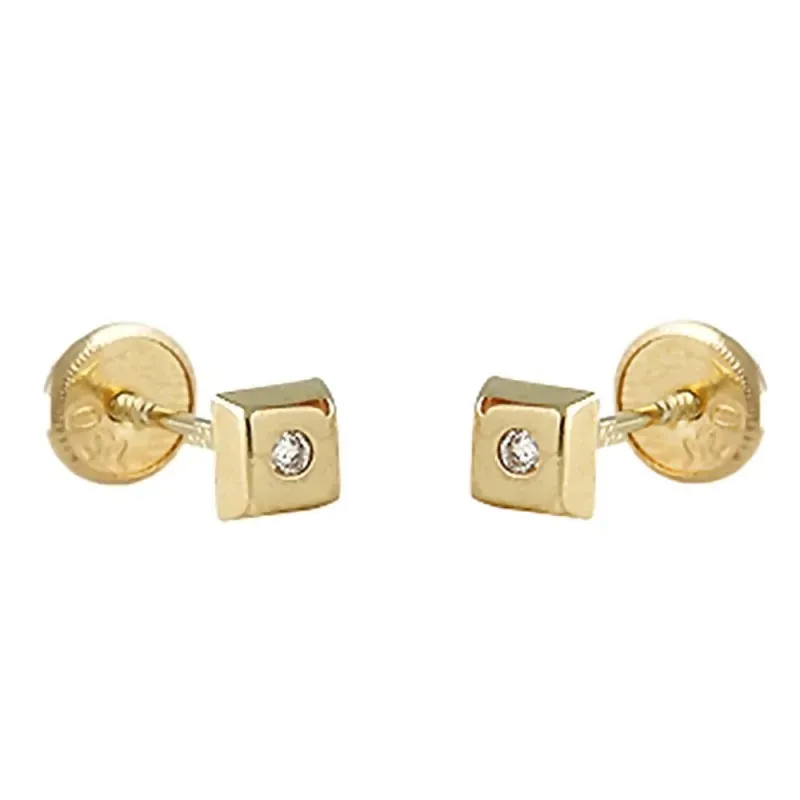 Pendientes oro 18k bebé 4mm. cuadrado centro diamantes brillantes col