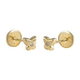 Pendientes oro 18k bebé 4mm. mariposa centro diamantes brillantes col