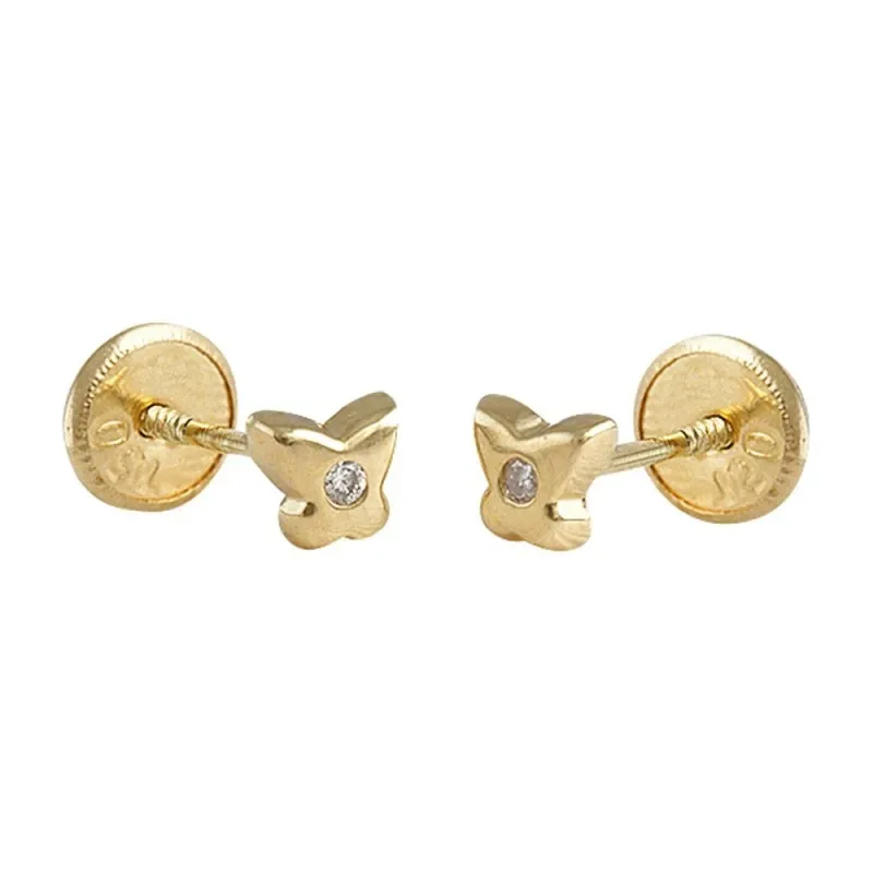 Pendientes oro 18k bebé 4mm. mariposa centro diamantes brillantes col