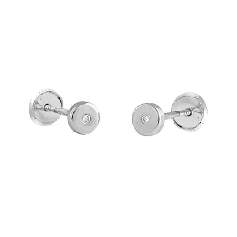 Pendientes oro blanco 18k bebé 4mm. círculo centro diamantes brillant