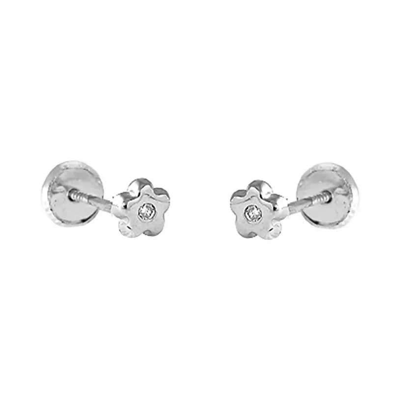 Pendientes oro blanco 18k bebé 4mm. margarita centro diamantes brilla