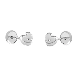 Pendientes oro blanco 18k bebé 3.5mm. corazón centro diamantes brilla