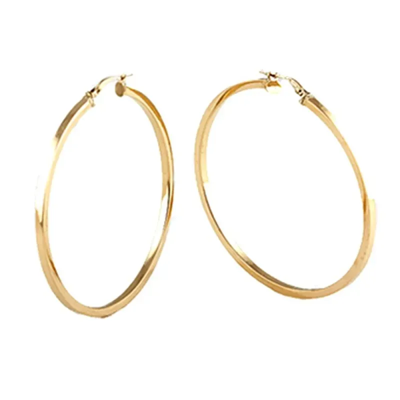 Pendientes oro 18k aros 35mm. caña cuadrada colección Tíber lisos