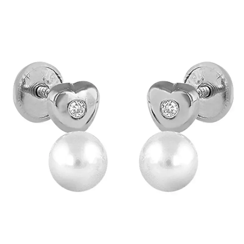 Pendientes oro blanco 18k colección Tu y Yo 8.5mm. corazón diamante b