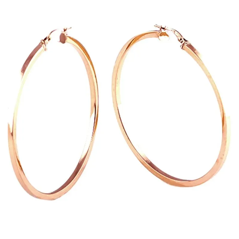 Pendientes oro rosa 18k aros 65mm. caña cuadrada colección Tíber liso