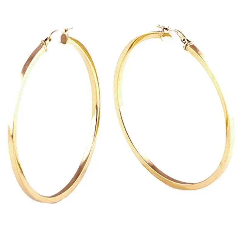Pendientes oro 18k aros 65mm. caña cuadrada colección Tíber lisos
