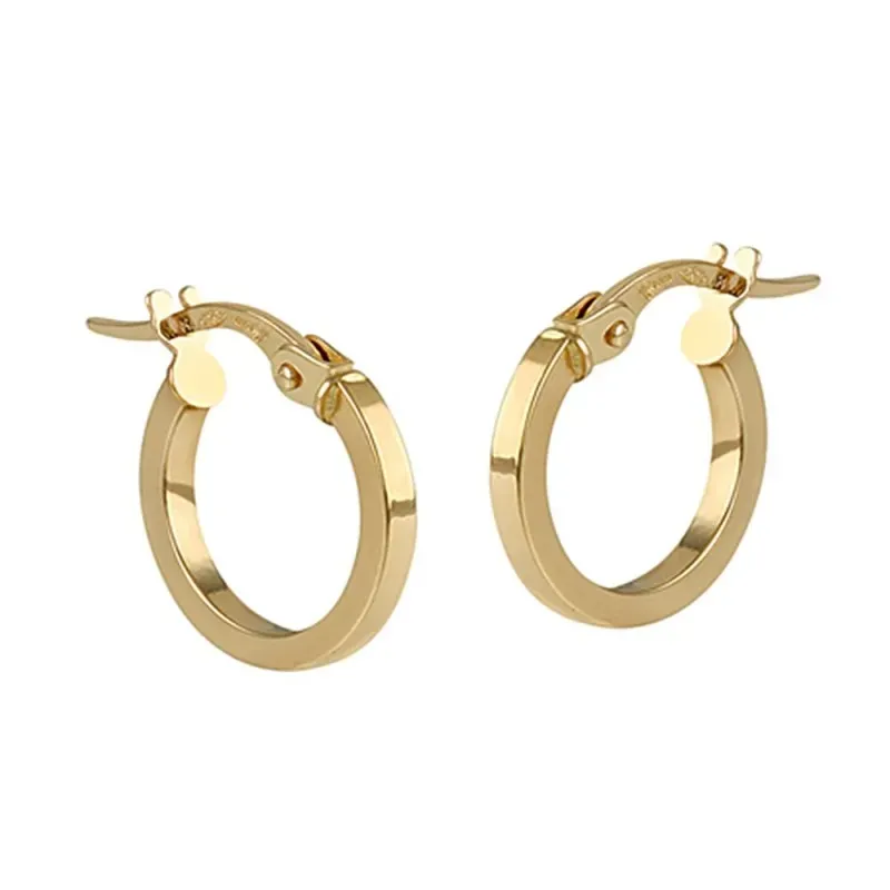 Pendientes oro 18k aros 10mm. colección Tíber caña cuadrada