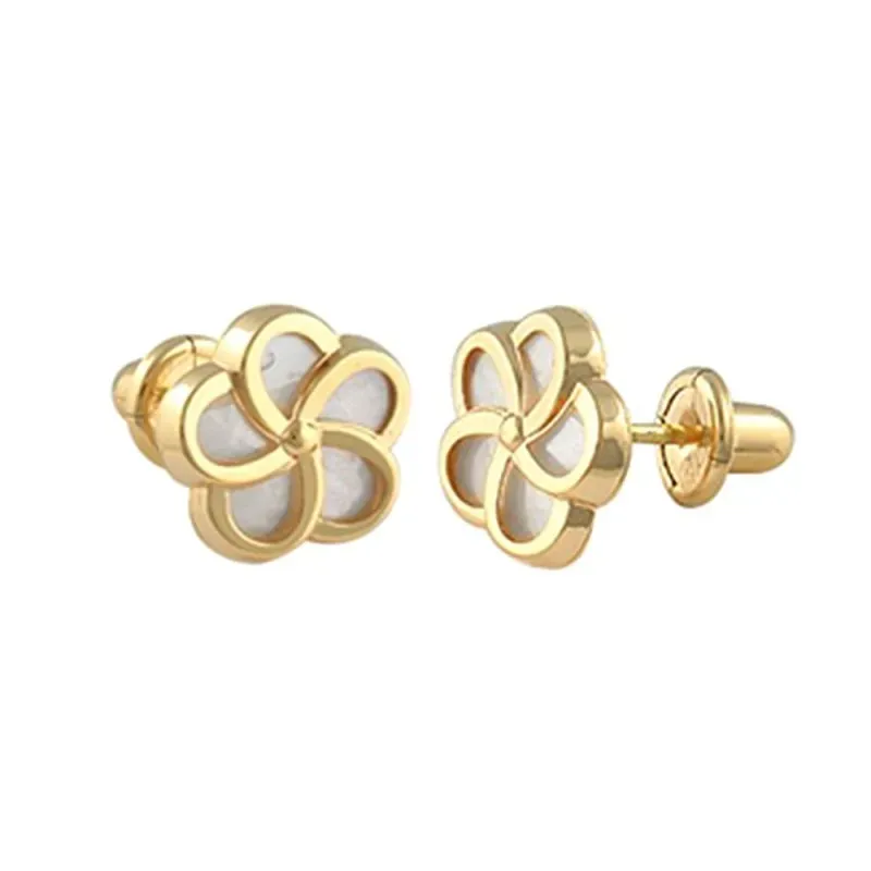 Pendientes oro 18k colección Tulipán 6mm. flor fondo madreperla cierr