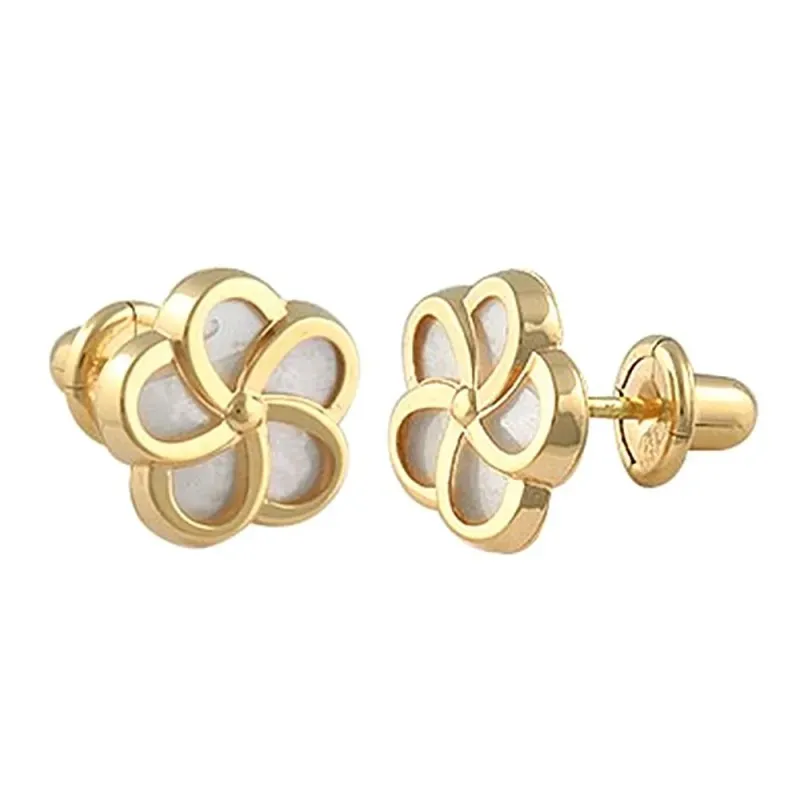 Pendientes oro 18k colección Tulipán 8mm. flor fondo madreperla cierr