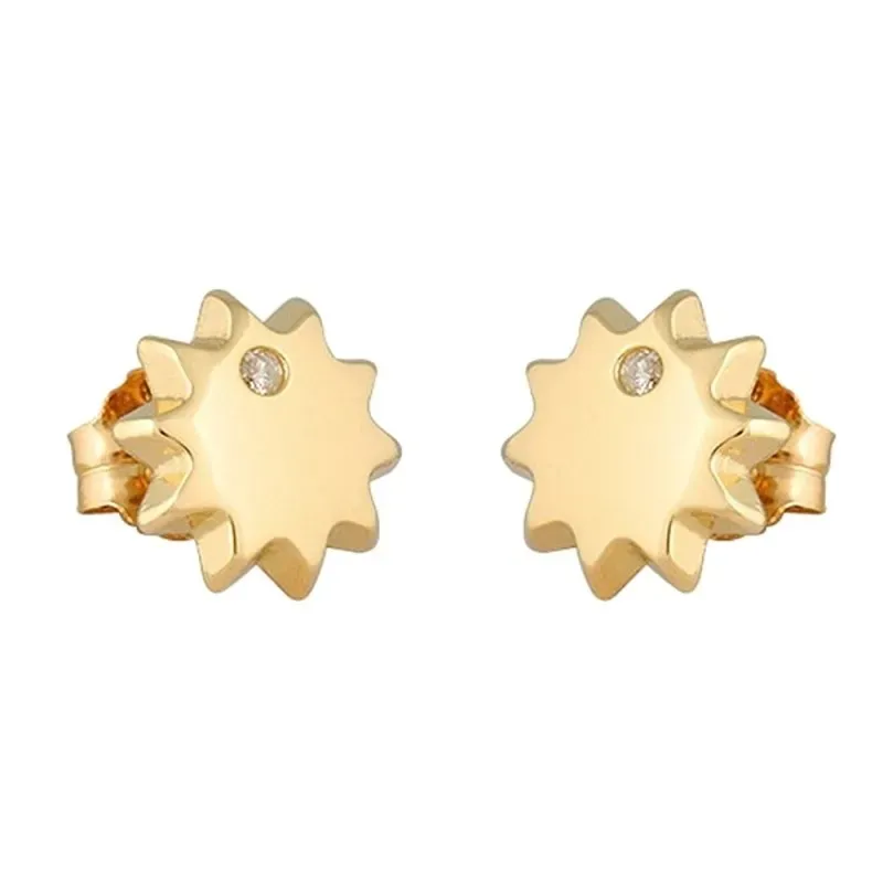 Pendientes oro 18k colección Tulipán 10mm. diamantes brillantes 0.03c