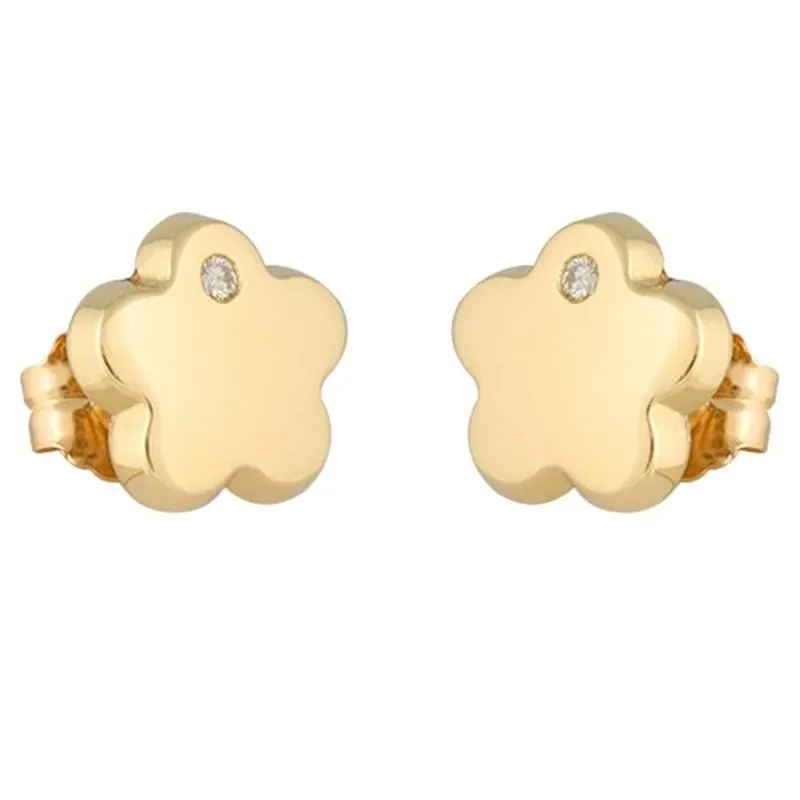 Pendientes oro 18k colección Tulipán 10mm. diamantes brillantes 0.03c