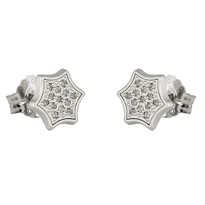 Pendientes oro blanco 18k colección Moonlight 6.5mm. diamantes brilla