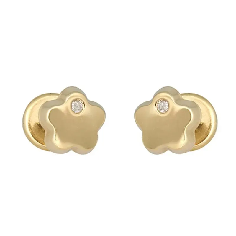 Pendientes oro 18k colección Tulipán 5.2mm. diamantes brillantes 0.01