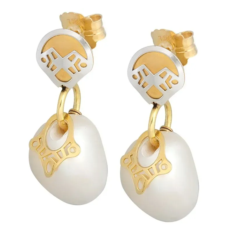 Pendientes oro bicolor 18k colección Martina formas perlas cultivadas