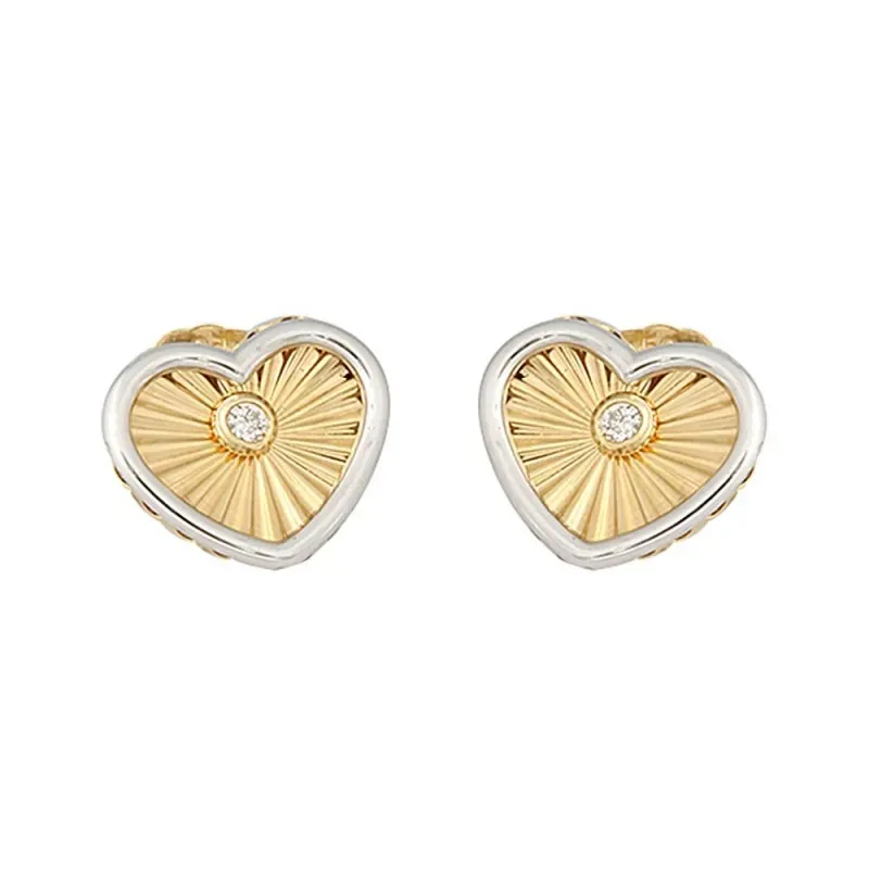 Pendientes oro bicolor 18k colección Tulipán 9mm. diamantes brillante