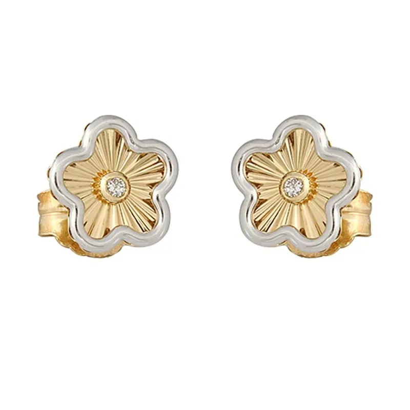 Pendientes oro bicolor 18k colección Tulipán 8mm. diamantes brillante