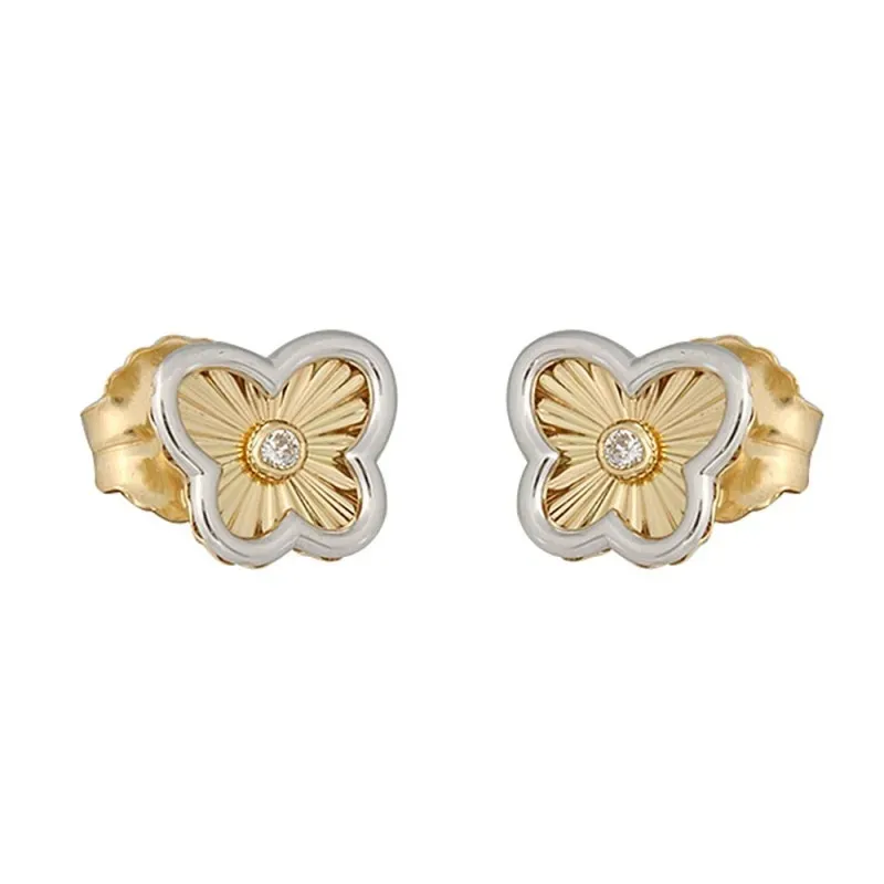 Pendientes oro bicolor 18k colección Tulipán 8mm diamantes brillantes
