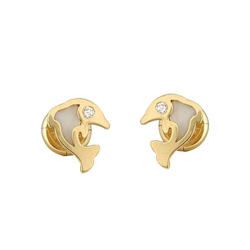 Pendientes oro 18k colección Tulipán delfín 7mm. brillantes diamantes