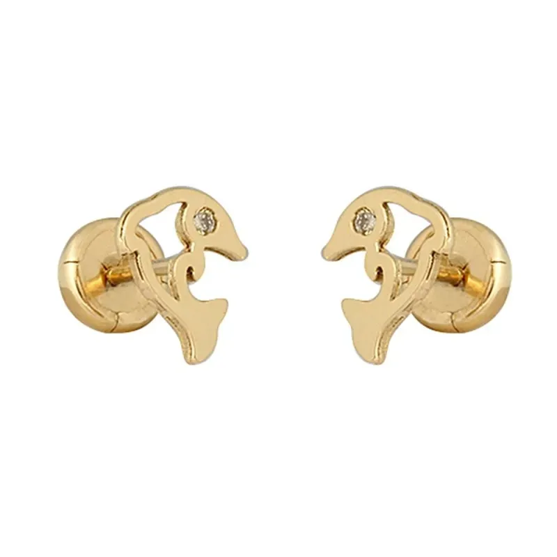 Pendientes oro 18k colección Tulipán delfín 6mm. brillantes diamantes