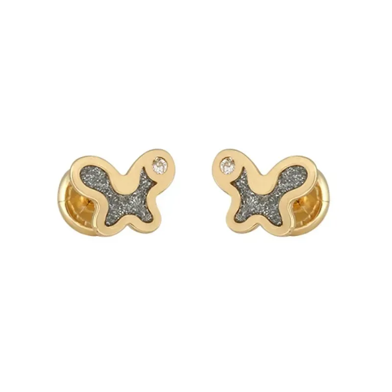 Pendientes oro bicolor 18k colección Tulipán 7mm. mariposa diamantada