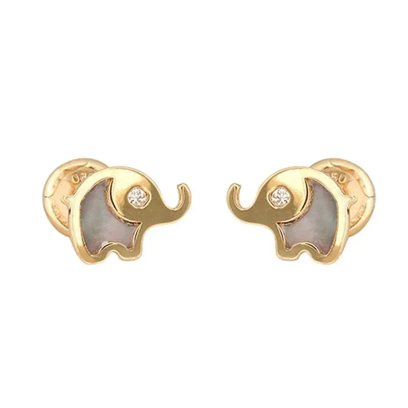Pendientes oro 18k colección Tulipán 7mm. elefante esmalte diamantes