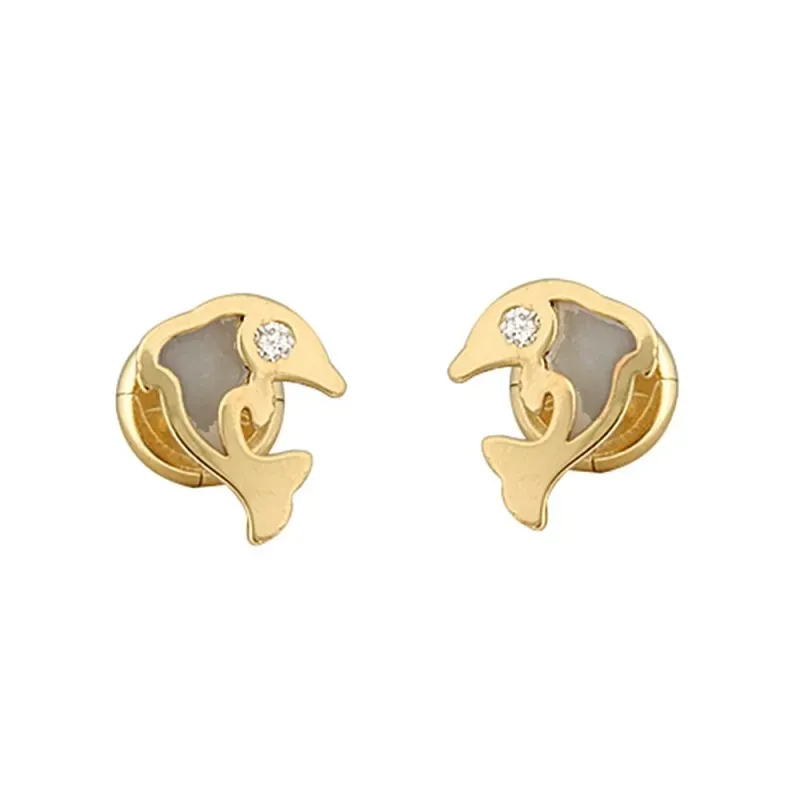 Pendientes oro 18k colección Tulipán 7mm. delfín esmalte diamantes br