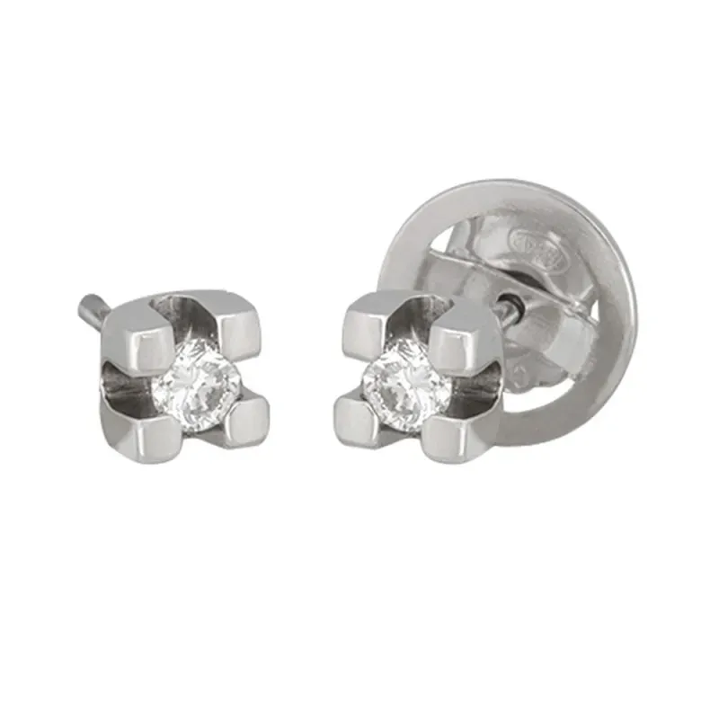 Pendientes oro blanco 18k colección Toscana diamantes brillantes 0.14