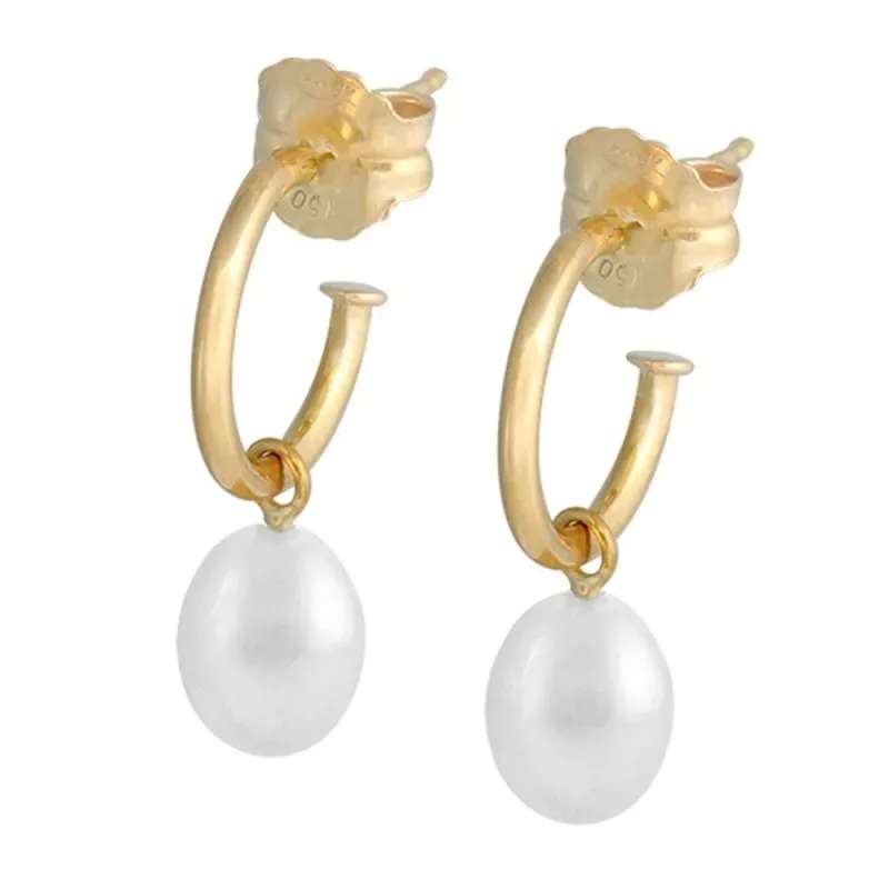 Pendientes oro 18k colección Sena aros abiertos 8mm. perla blanca 7mm