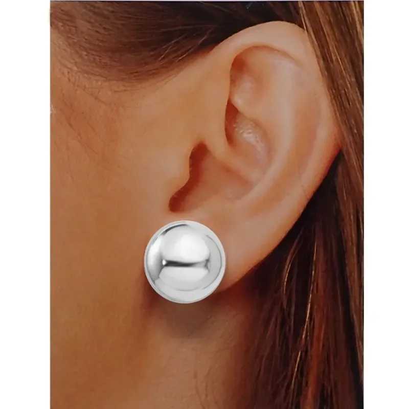 Pendientes plata Ley 925m lisos media bola 20mm. cierre presión mujer