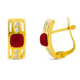 Pendientes oro 18k coral fino 4mm. circonitas detalles calados cierre