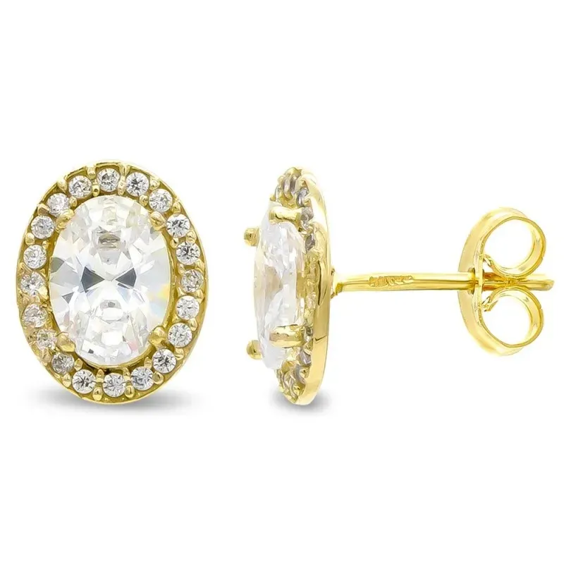 Pendientes oro 18k mujer 10mm. centro piedra oval cerco circonitas ci