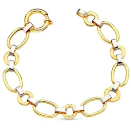 Pulsera oro bicolor 18k 19cm. eslabones ovales redondos detalles cier