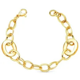 Pulsera oro 18k 20cm. eslabones huecos ovales tallados lisos cierre m