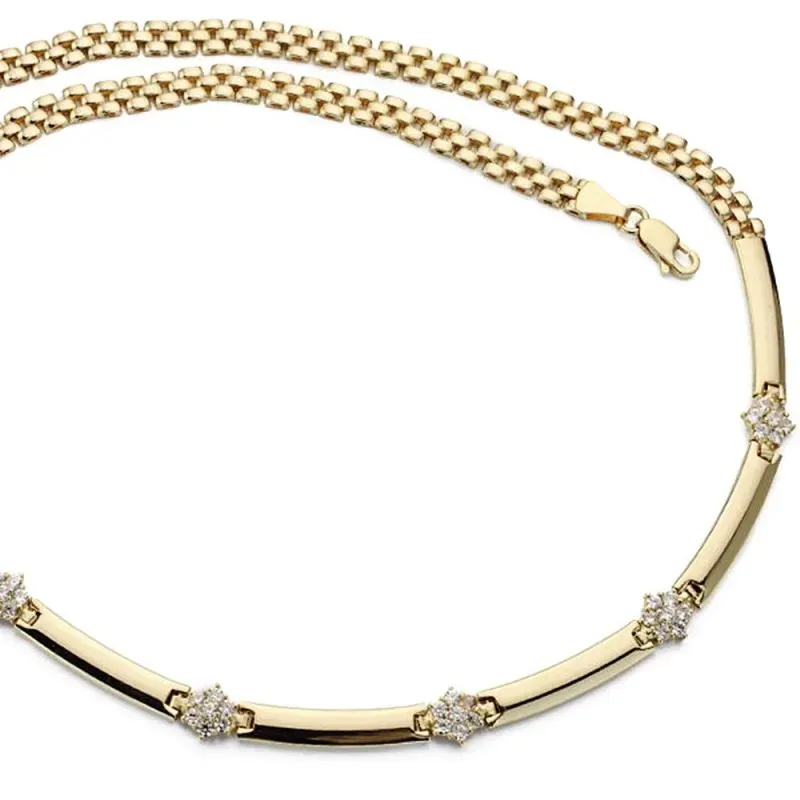 Gargantilla oro 18k mujer 45cm. centro barras entrepiezas circonitas