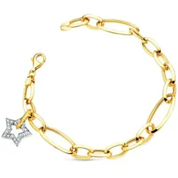 Pulsera oro bicolor 18k eslabones ovales 20cm. estrella circonitas co