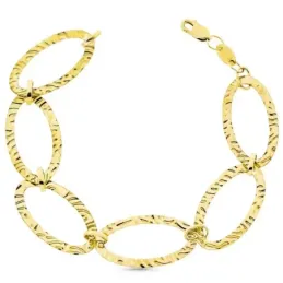 Pulsera oro 18k eslabones labrados ovales cierre mosquetón
