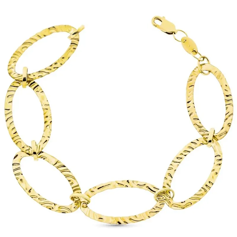 Pulsera oro 18k eslabones labrados ovales cierre mosquetón