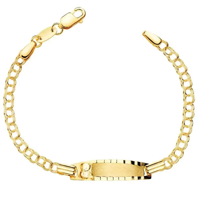 Esclava oro 18k bebé 13cm. cadena húngara chapa mate detalle oso bord