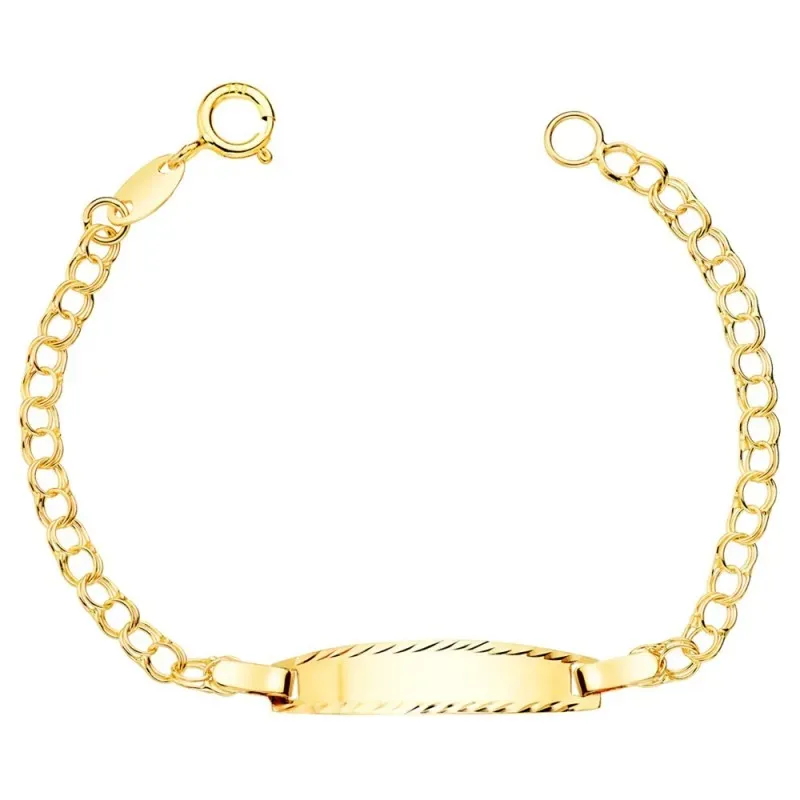 Esclava oro 18k bebé 11.5cm. cadena húngara chapa brillo borde tallad
